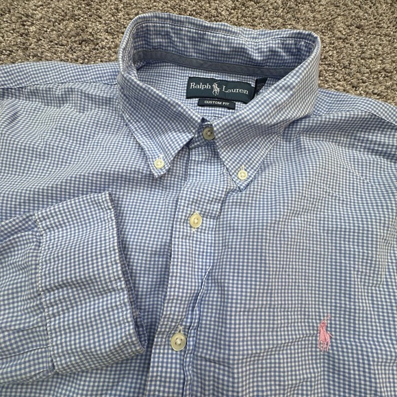 Ralph Lauren Custom Fit Oxford Button Shirt Mens‎ XL Blue White Check Pony - Picture 1 of 8
